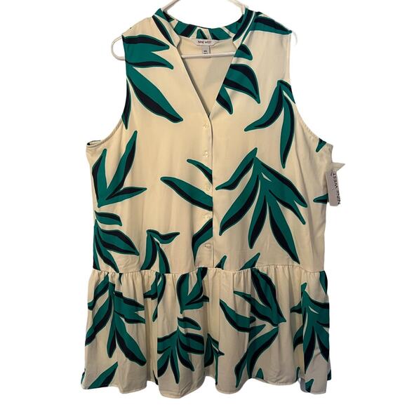 Nine West Sleeveless Dress Womens XXL White Green Floral Trapeze Comfort NWT - Picture 1 of 9